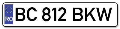 Placuta inmatriculare numar auto  BC-812-BKW, BC 812 BKW, BC812BKW
