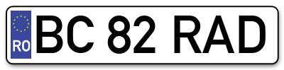 Placuta inmatriculare numar auto  BC-82-RAD, BC 82 RAD, BC82RAD