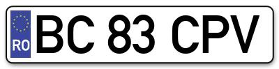 Placuta inmatriculare numar auto  BC-83-CPV, BC 83 CPV, BC83CPV