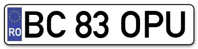 Placuta inmatriculare numar auto  BC-83-OPU, BC 83 OPU, BC83OPU