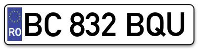 Placuta inmatriculare numar auto  BC-832-BQU, BC 832 BQU, BC832BQU