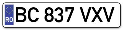 Placuta inmatriculare numar auto  BC-837-VXV, BC 837 VXV, BC837VXV