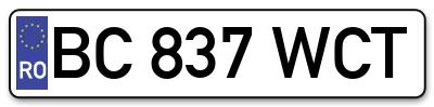 Placuta inmatriculare numar auto  BC-837-WCT, BC 837 WCT, BC837WCT