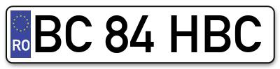 Placuta inmatriculare numar auto  BC-84-HBC, BC 84 HBC, BC84HBC