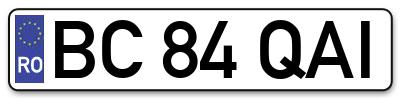 Placuta inmatriculare numar auto  BC-84-QAI, BC 84 QAI, BC84QAI