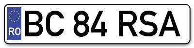 Placuta inmatriculare numar auto  BC-84-RSA, BC 84 RSA, BC84RSA