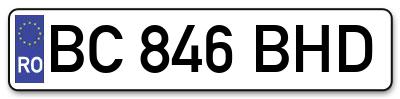 Placuta inmatriculare numar auto  BC-846-BHD, BC 846 BHD, BC846BHD