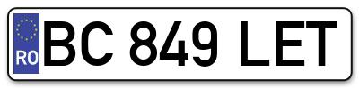 Placuta inmatriculare numar auto  BC-849-LET, BC 849 LET, BC849LET