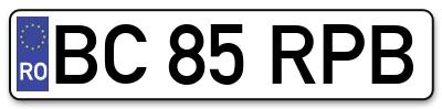Placuta inmatriculare numar auto  BC-85-RPB, BC 85 RPB, BC85RPB