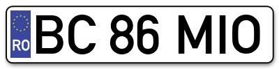 Placuta inmatriculare numar auto  BC-86-MIO, BC 86 MIO, BC86MIO