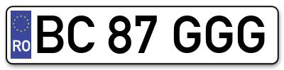 Placuta inmatriculare numar auto  BC-87-GGG, BC 87 GGG, BC87GGG