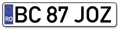 Placuta inmatriculare numar auto  BC-87-JOZ, BC 87 JOZ, BC87JOZ