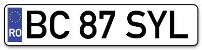Placuta inmatriculare numar auto  BC-87-SYL, BC 87 SYL, BC87SYL