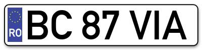 Placuta inmatriculare numar auto  BC-87-VIA, BC 87 VIA, BC87VIA