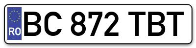 Placuta inmatriculare numar auto  BC-872-TBT, BC 872 TBT, BC872TBT
