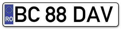 Placuta inmatriculare numar auto  BC-88-DAV, BC 88 DAV, BC88DAV