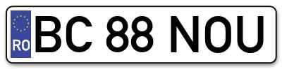 Placuta inmatriculare numar auto  BC-88-NOU, BC 88 NOU, BC88NOU