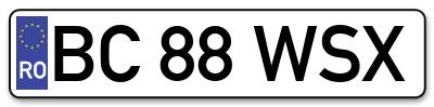Placuta inmatriculare numar auto  BC-88-WSX, BC 88 WSX, BC88WSX