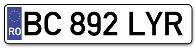 Placuta inmatriculare numar auto  BC-892-LYR, BC 892 LYR, BC892LYR