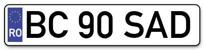 Placuta inmatriculare numar auto  BC-90-SAD, BC 90 SAD, BC90SAD