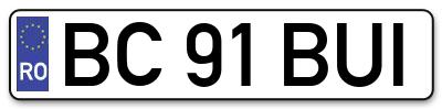 Placuta inmatriculare numar auto  BC-91-BUI, BC 91 BUI, BC91BUI