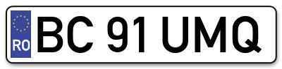 Placuta inmatriculare numar auto  BC-91-UMQ, BC 91 UMQ, BC91UMQ