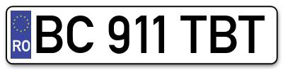 Placuta inmatriculare numar auto  BC-911-TBT, BC 911 TBT, BC911TBT