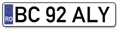Placuta inmatriculare numar auto  BC-92-ALY, BC 92 ALY, BC92ALY
