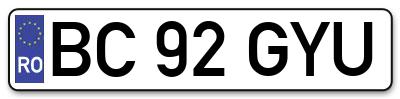 Placuta inmatriculare numar auto  BC-92-GYU, BC 92 GYU, BC92GYU