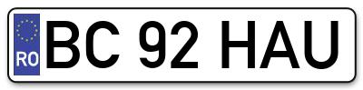 Placuta inmatriculare numar auto  BC-92-HAU, BC 92 HAU, BC92HAU
