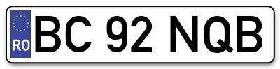 Placuta inmatriculare numar auto  BC-92-NQB, BC 92 NQB, BC92NQB