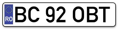 Placuta inmatriculare numar auto  BC-92-OBT, BC 92 OBT, BC92OBT