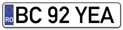 Placuta inmatriculare numar auto  BC-92-YEA, BC 92 YEA, BC92YEA