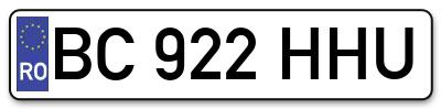 Placuta inmatriculare numar auto  BC-922-HHU, BC 922 HHU, BC922HHU