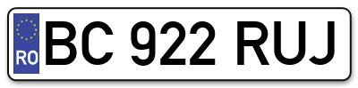 Placuta inmatriculare numar auto  BC-922-RUJ, BC 922 RUJ, BC922RUJ
