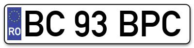 Placuta inmatriculare numar auto  BC-93-BPC, BC 93 BPC, BC93BPC
