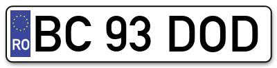 Placuta inmatriculare numar auto  BC-93-DOD, BC 93 DOD, BC93DOD