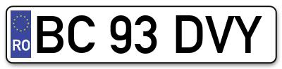Placuta inmatriculare numar auto  BC-93-DVY, BC 93 DVY, BC93DVY