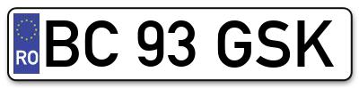 Placuta inmatriculare numar auto  BC-93-GSK, BC 93 GSK, BC93GSK