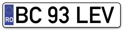 Placuta inmatriculare numar auto  BC-93-LEV, BC 93 LEV, BC93LEV