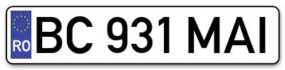Placuta inmatriculare numar auto  BC-931-MAI, BC 931 MAI, BC931MAI