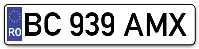Placuta inmatriculare numar auto  BC-939-AMX, BC 939 AMX, BC939AMX