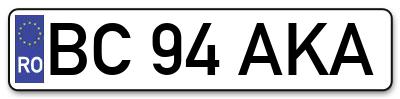 Placuta inmatriculare numar auto  BC-94-AKA, BC 94 AKA, BC94AKA