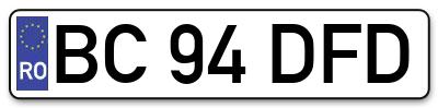 Placuta inmatriculare numar auto  BC-94-DFD, BC 94 DFD, BC94DFD