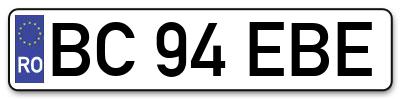 Placuta inmatriculare numar auto  BC-94-EBE, BC 94 EBE, BC94EBE