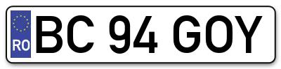 Placuta inmatriculare numar auto  BC-94-GOY, BC 94 GOY, BC94GOY