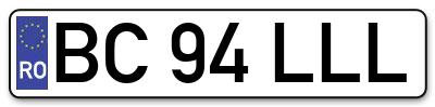 Placuta inmatriculare numar auto  BC-94-LLL, BC 94 LLL, BC94LLL
