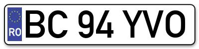 Placuta inmatriculare numar auto  BC-94-YVO, BC 94 YVO, BC94YVO