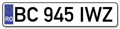 Placuta inmatriculare numar auto  BC-945-IWZ, BC 945 IWZ, BC945IWZ