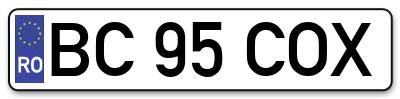 Placuta inmatriculare numar auto  BC-95-COX, BC 95 COX, BC95COX